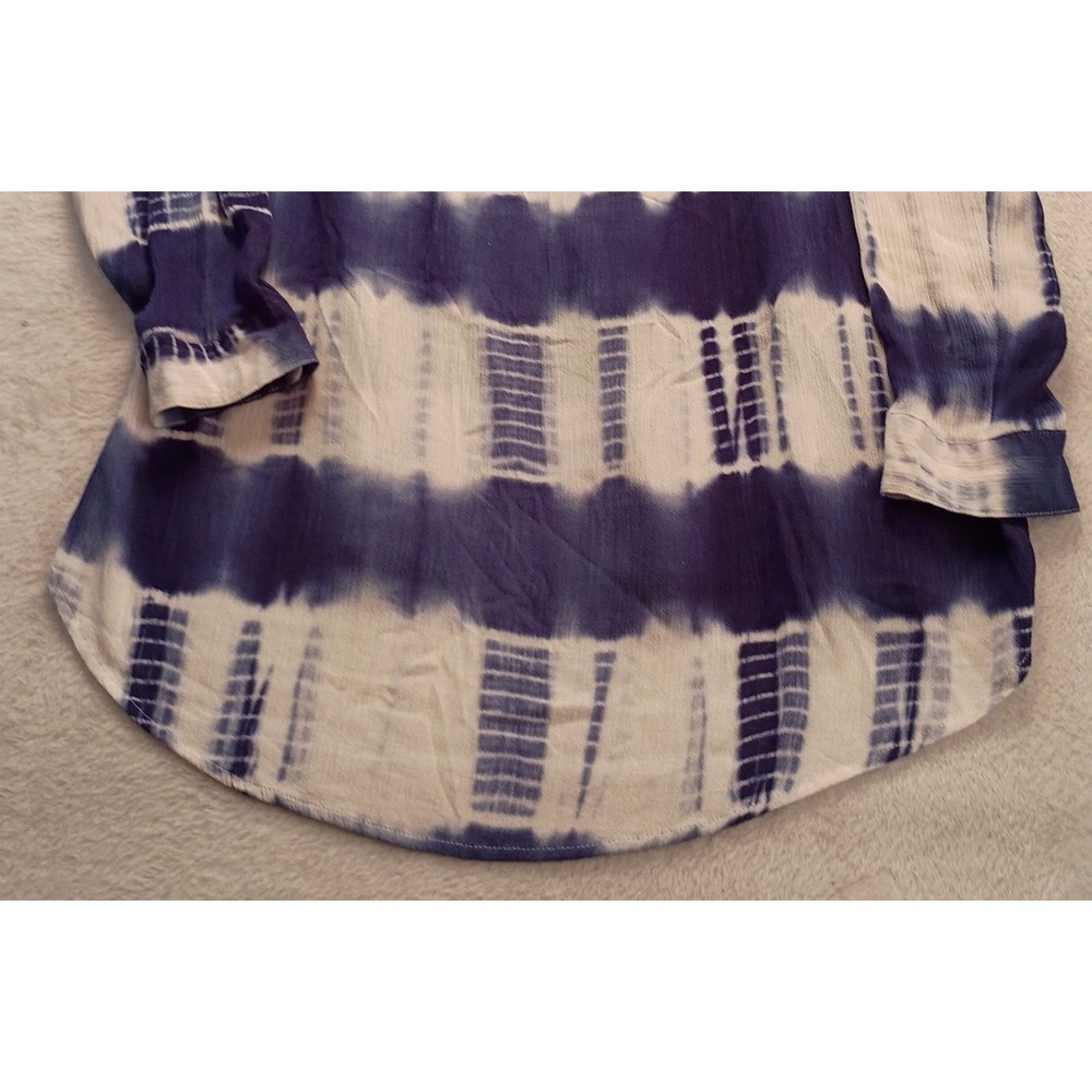 Entro Button Down Women's Tie Dye Hi-Low Hem Shirt Large Blue White Casual Top - Picture 9 of 13